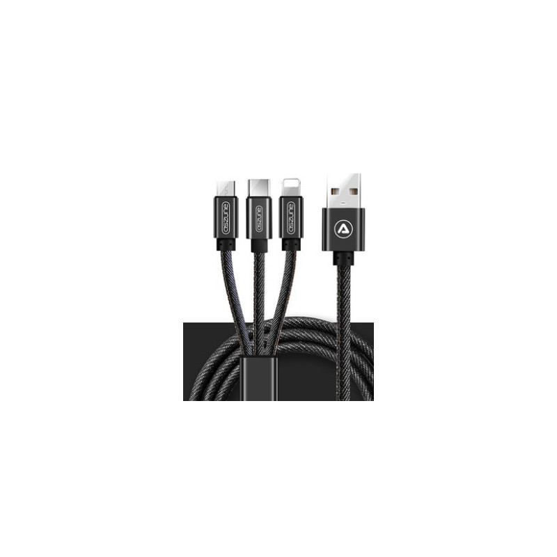Daugiafunkcinis krovimo laidas su 3 jungtimis (micro USB, Type-C ir Lightning) 1m.,16.8, juodas Daugiafunkcinis krovimo laidas su 3 jungtimis (micro USB, Type-C ir Lightning) 1m.,16.8, juodas